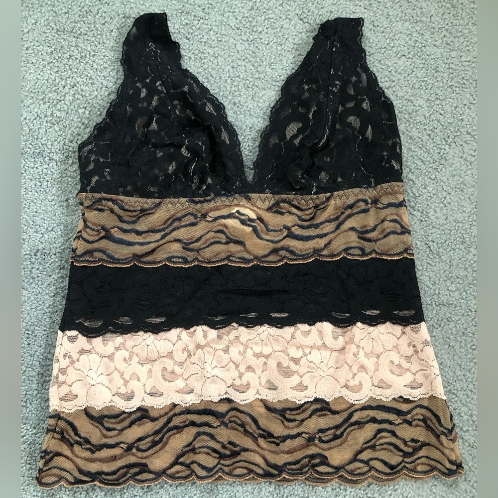 New vintage 90s Y2K Guess black brown stretchy lace camisole tank crop top M S